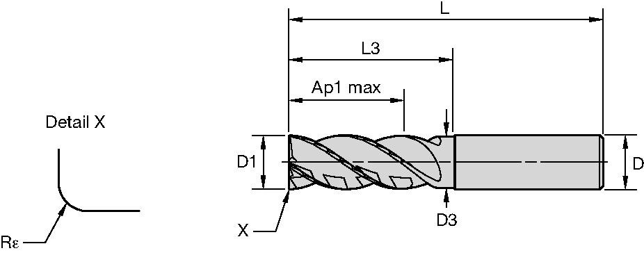 ENDMILL Series 4XNE 16X16X32X48X92 R4