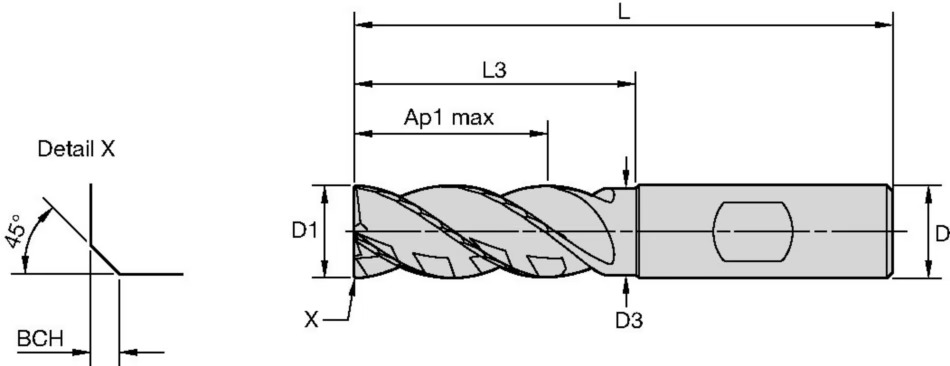 ENDMILL Series 4XNE 16X16X32X92 CH - WEL